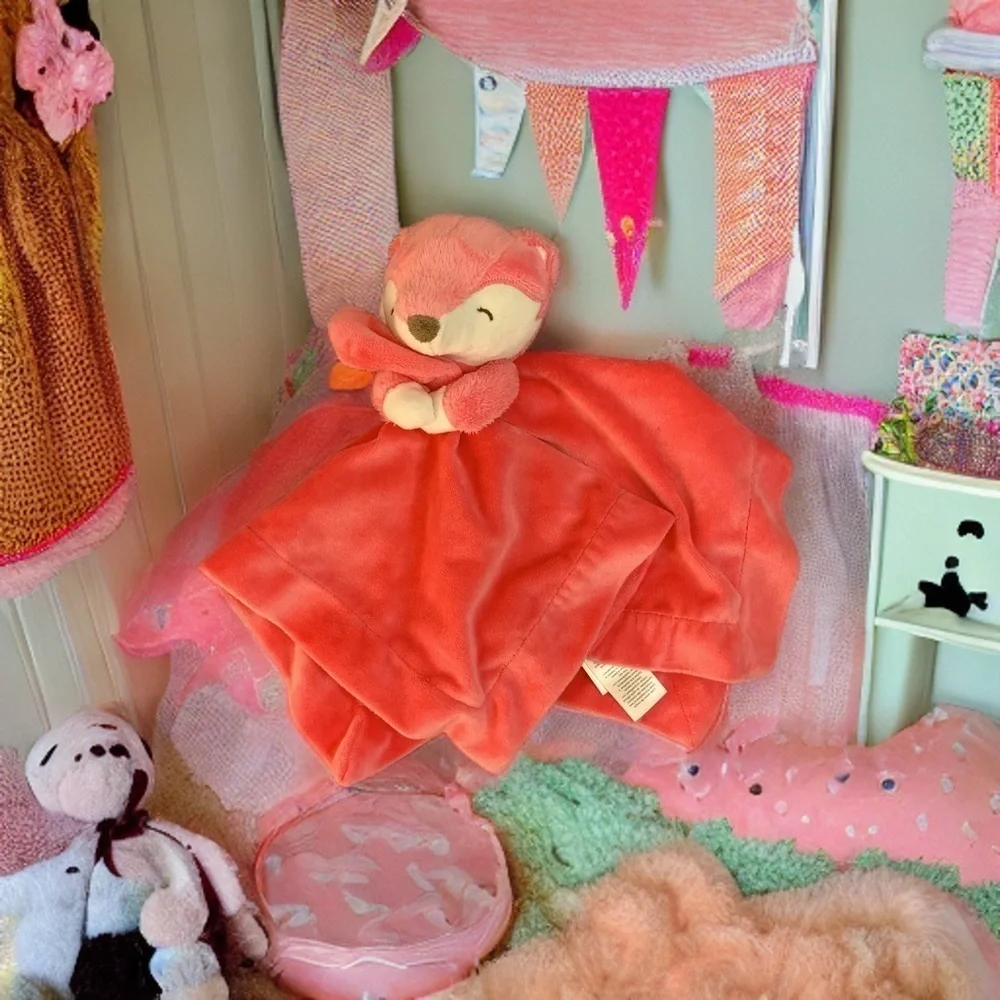 Carters Salmon Pink Fox Rattle Security Blanket Plush